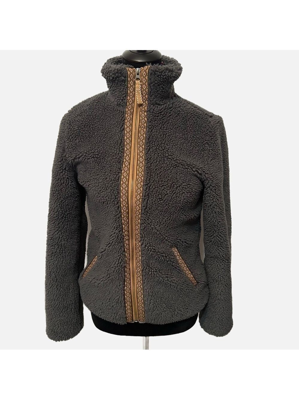 Faherty Sweater Jacket Gray Ashbury Sherpa Fleece Full-Zip Long Sleeve Size XS